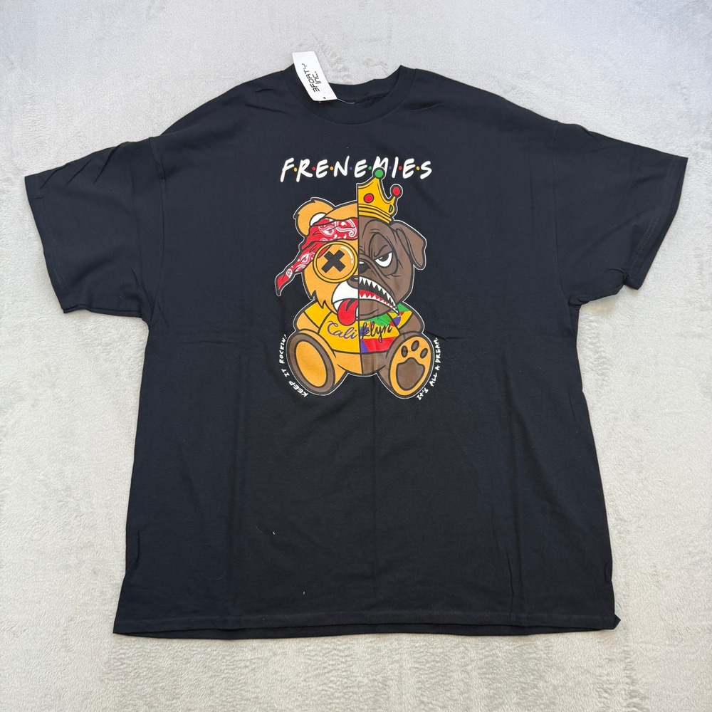 3Forty Inc T Shirt Mens 2XL Black Frenemies Bear Bulldog Graphic Streetwear Tee